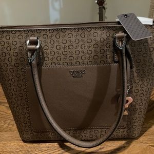 New Cocoa GUESS Purse Tote Hand Bag + Bag Charm Cuba NWT Embossed
